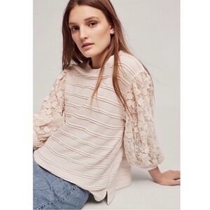 Anthropologie Eri + Ali Chelsea Lace Long Sleeve Puff Pullover